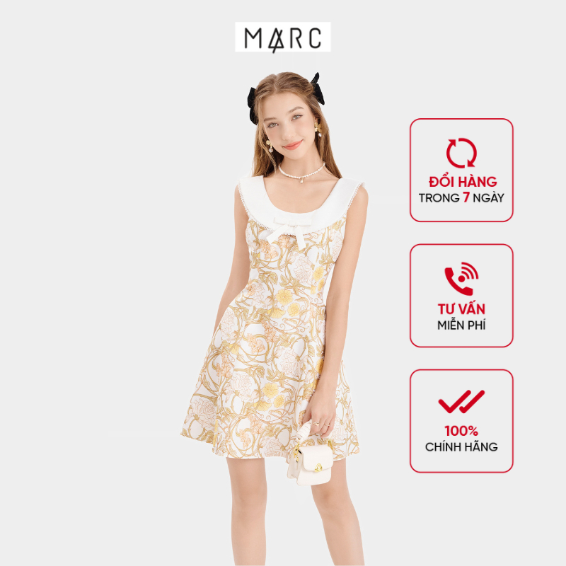 Đầm Kiểu Nữ MARC FASHION Mini Họa Tiết Cổ Tròn Đính Nơ - TRQH101623