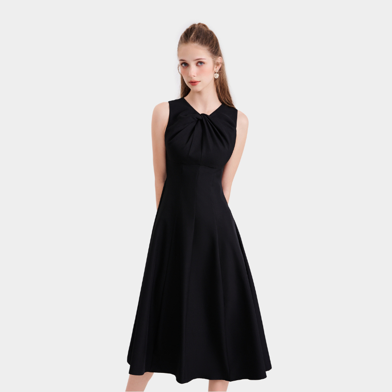 Đầm Kiểu Nữ MARC FASHION Midi Cổ Tròn Sát Nách Xoắn Ngực - TRSH102123