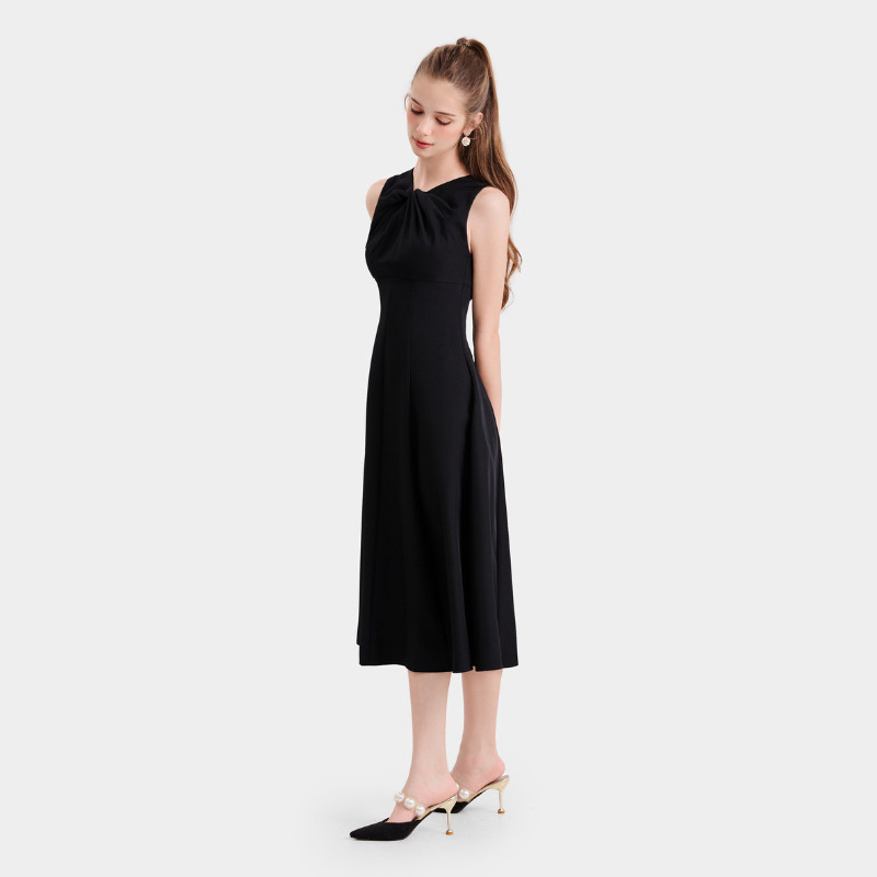 Đầm Kiểu Nữ MARC FASHION Midi Cổ Tròn Sát Nách Xoắn Ngực - TRSH102123