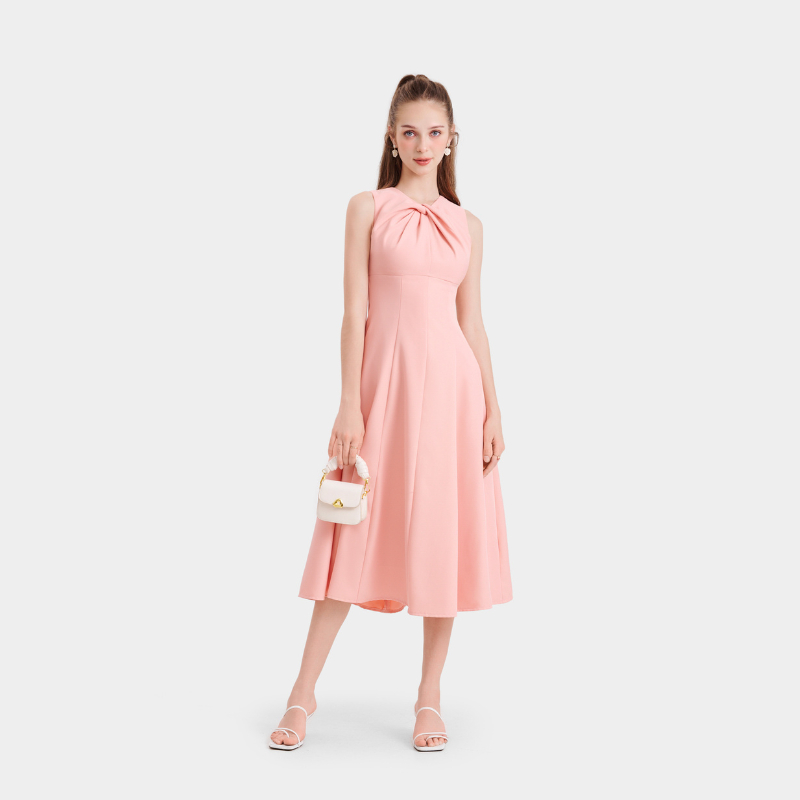 Đầm Kiểu Nữ MARC FASHION Midi Cổ Tròn Sát Nách Xoắn Ngực - TRSH102123