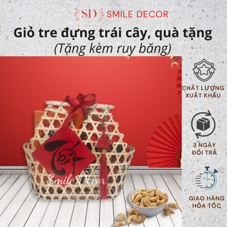 Giỏ mây tre đựng đồ quà tặng Smile Decor , túi quà đựng hạt, bánh kẹo biếu tặng lễ tết quai ngang