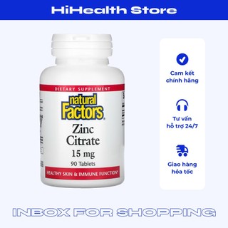   Viên uống Zinc Citrate Natural Factors hỗ trợ sức khỏe, tăng cường sinh lý 15mg 90 viên