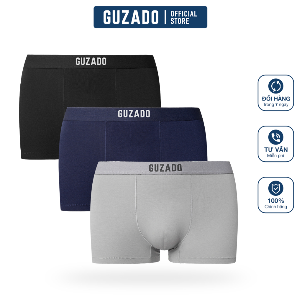 COMBO 3 Quần Lót Nam Guzado Cotton Compact Co Giãn 4 Chiều,Quần Sịp Nam Boxer Thoáng Khí Vượt Trội CB3GBX