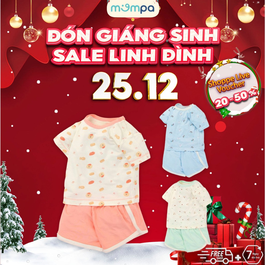 Bộ quần áo cộc tay cho bé Mompa từ 6 tháng - 4 tuổi cài vai vải sợi tre Bamboo co giãn mềm mại thoáng mát 247
