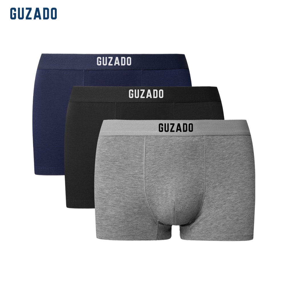 COMBO 3 Quần Lót Nam Guzado Cotton Compact Co Giãn 4 Chiều,Quần Sịp Nam Boxer Thoáng Khí Vượt Trội CB3GBX