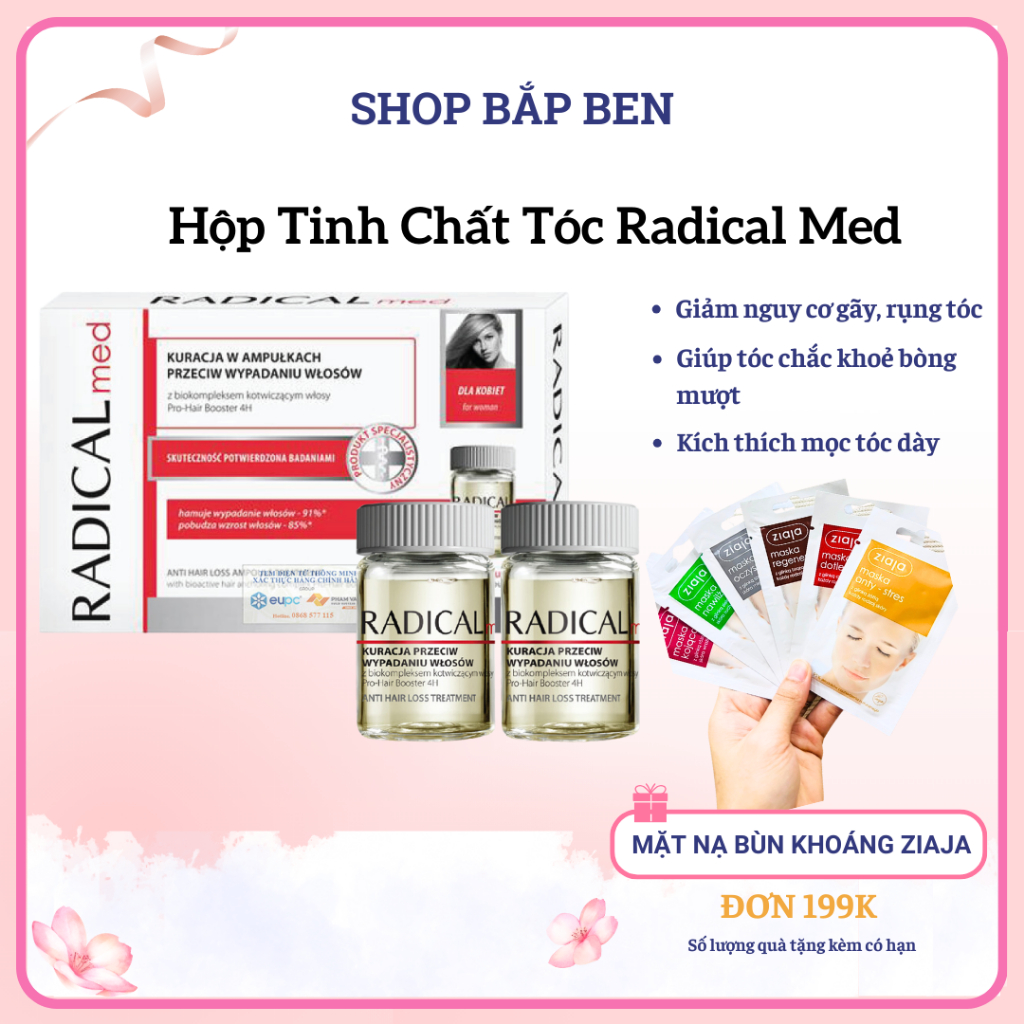 Hộp 15 lọ Tinh dầu kích thích mọc tóc Radical Med Đỏ ngăn ngừa rụng tóc nuôi dưỡng tóc chắc khoẻ, kích thích mọc tóc