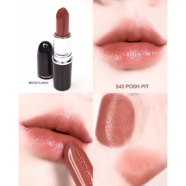 Pass son Mac Lustreglass Lipstick bóng màu 543 Posh Pit cam đất nude fullbox