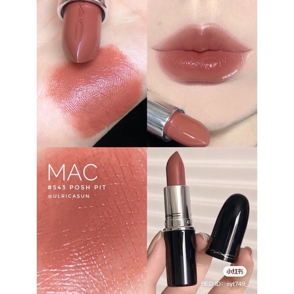 Pass son Mac Lustreglass Lipstick bóng màu 543 Posh Pit cam đất nude fullbox