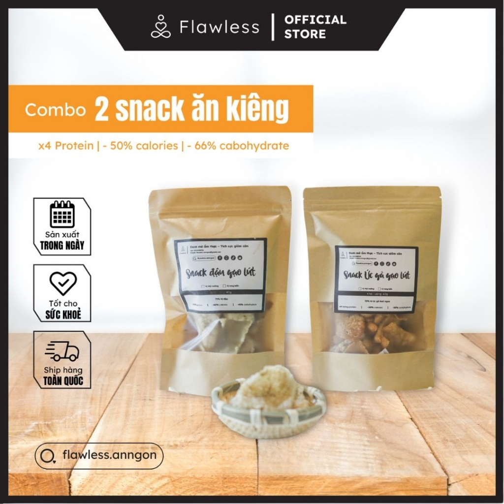 COMBO 2 Snack ăn kiêng Flawless Ăn ngon | Ăn vặt healthy, đồ ăn kiêng eatclean, tăng cơ, giảm mỡ, giảm cân | Flawless