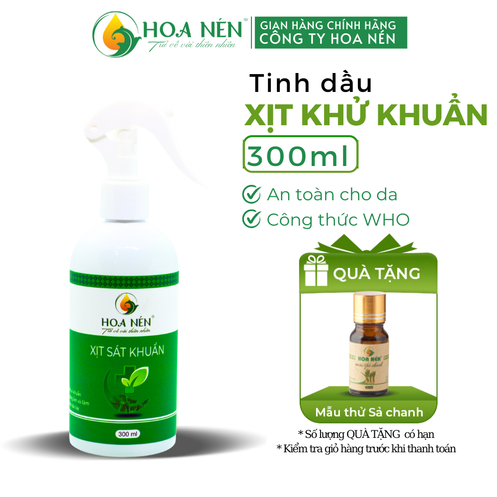 Tinh dầu xịt kh.ử khuẩn 300ml theo công thức WHO - Hoa Nén - Vegan - Dưỡng ẩm da tay