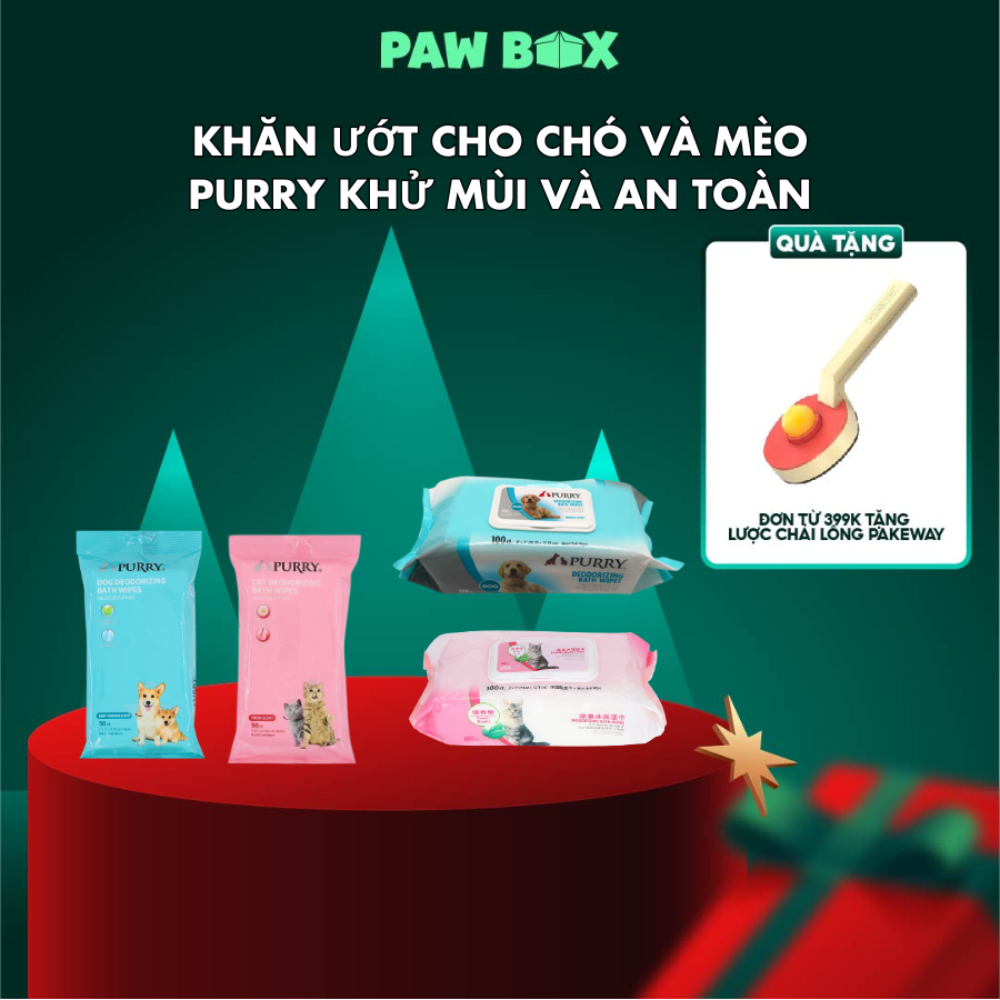 Khăn ướt cho chó mèo Purry khử mùi và an toàn, phù hợp dùng hằng ngày