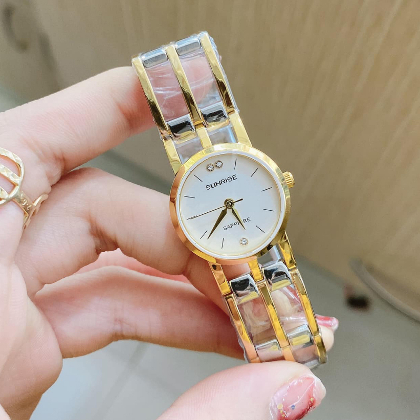Đồng Hồ Nữ Sunrise JAPAN WATCH Kiểu Dáng Vòng Tay Dây Kim Loại Sang Trọng Chống Nước Size 23mm