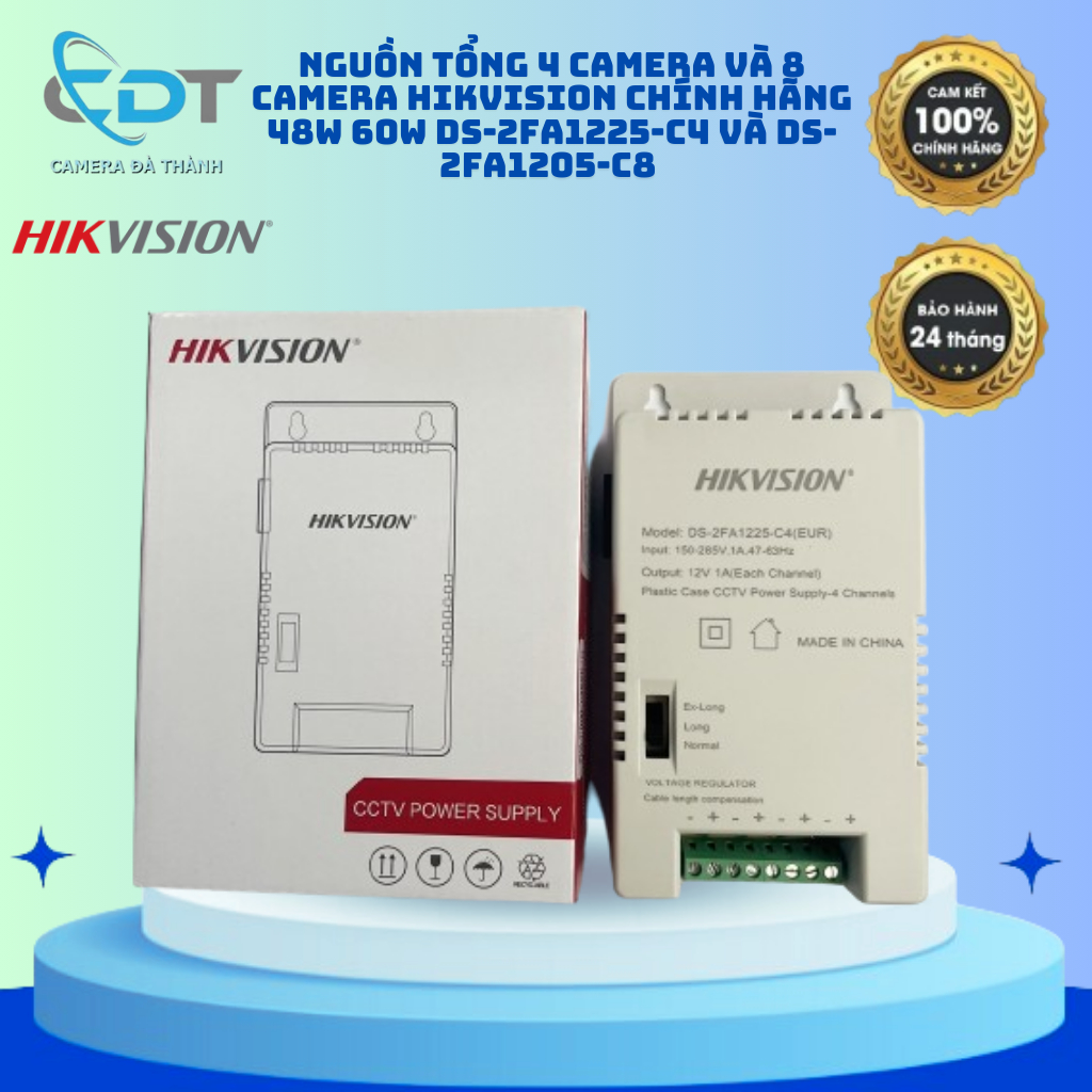 Nguồn tổng 4 Camera và 8 Camera Hikvision chính hãng 48W 60W DS-2FA1225-C4 và DS-2FA1205-C8 (bảo bành 2 năm)