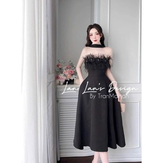 [1.1 Sales Freeship] Đầm váy nữ dự tiệc, đầm cup ngực phối lông bèo ngực cổ chocker dáng dài sang chảnh dx