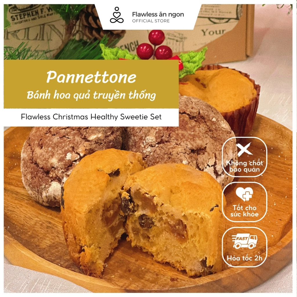 Bánh Pannettone hoa quả Giáng sinh Flawless Ăn ngon ít đường | Thực phẩm healthy, đồ ăn kiêng eatclean, tăng cơ, giảm mỡ