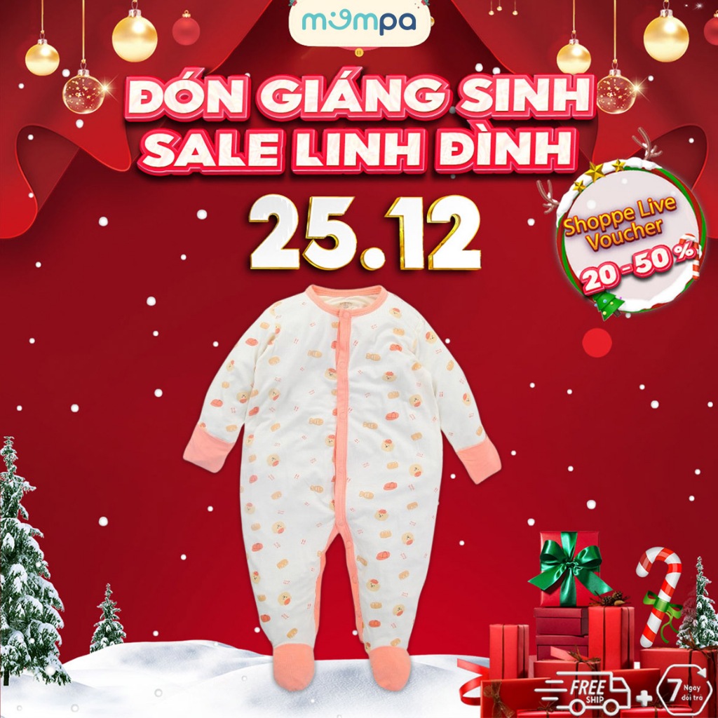 Bodysuit sơ sinh cho bé Mompa 0-9 tháng vải sợi tre BAMBOO cúc chéo dài tay mềm mại thấm hút co giãn 405