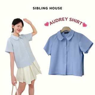  Phong cách Hàn Quốc 2024 Áo sơ mi croptop tay ngắn cổ sen thiết kế nút hoa Audrey Shirt - Sibling House