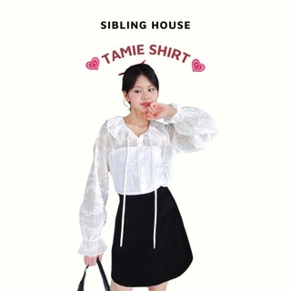 Áo kiểu sơ mi nữ tay dài form rộng cổ bèo điểm nhấn cột nơ thiết kế nút dọc tay bo phồng Tamie Shirt - Sibling House