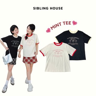 Áo thun nữ form ngắn tay ngắn cổ tròn phối in họa tiết dễ thương Mint Tee - Sibling House