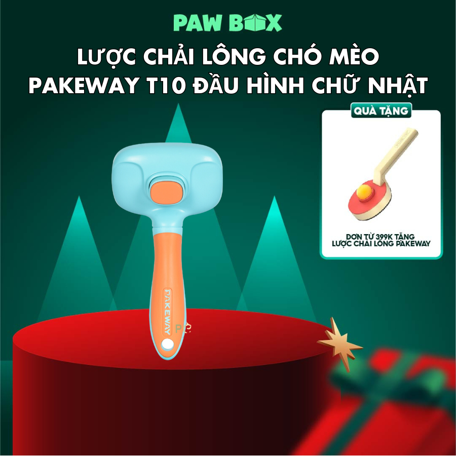 Lược chải lông chó mèo Pakeway T10 đầu hình chữ nhật gỡ rối lông chó mèo tự động khỏi lược, có nút bấm tự làm sạch lông