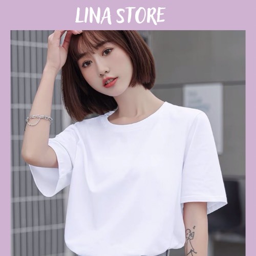 Áo Phông Nữ Cộc Tay Cổ Tim Thun Trơn Cotton Cao Cấp Dáng Suông Phong Cách Hàn Quốc Bluemoda205