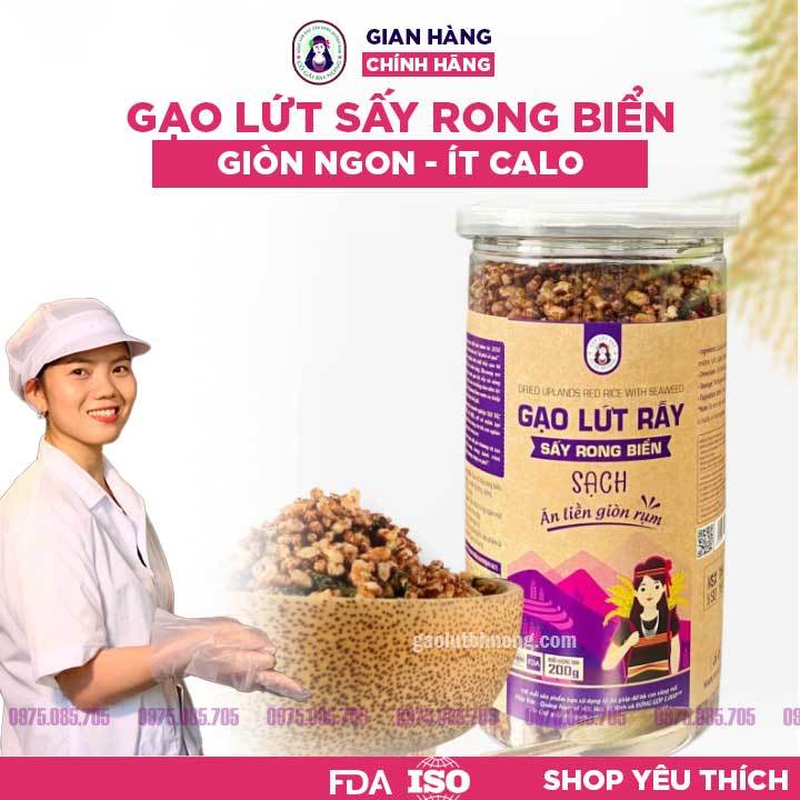 Gạo Lứt Sấy Rong Biển Ăn Liền 200gr Cô Gái Bhnong Thơm Ngon Giòn Tan, Ăn Vặt Ngon Tốt Cho Sức Khoẻ [HOẢ TỐC]
