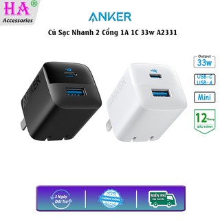 Củ sạc anker 323 33w 2 cổng 1a 1c a2331 sạc nhanh pd pps qc3.0 chân gập gọn