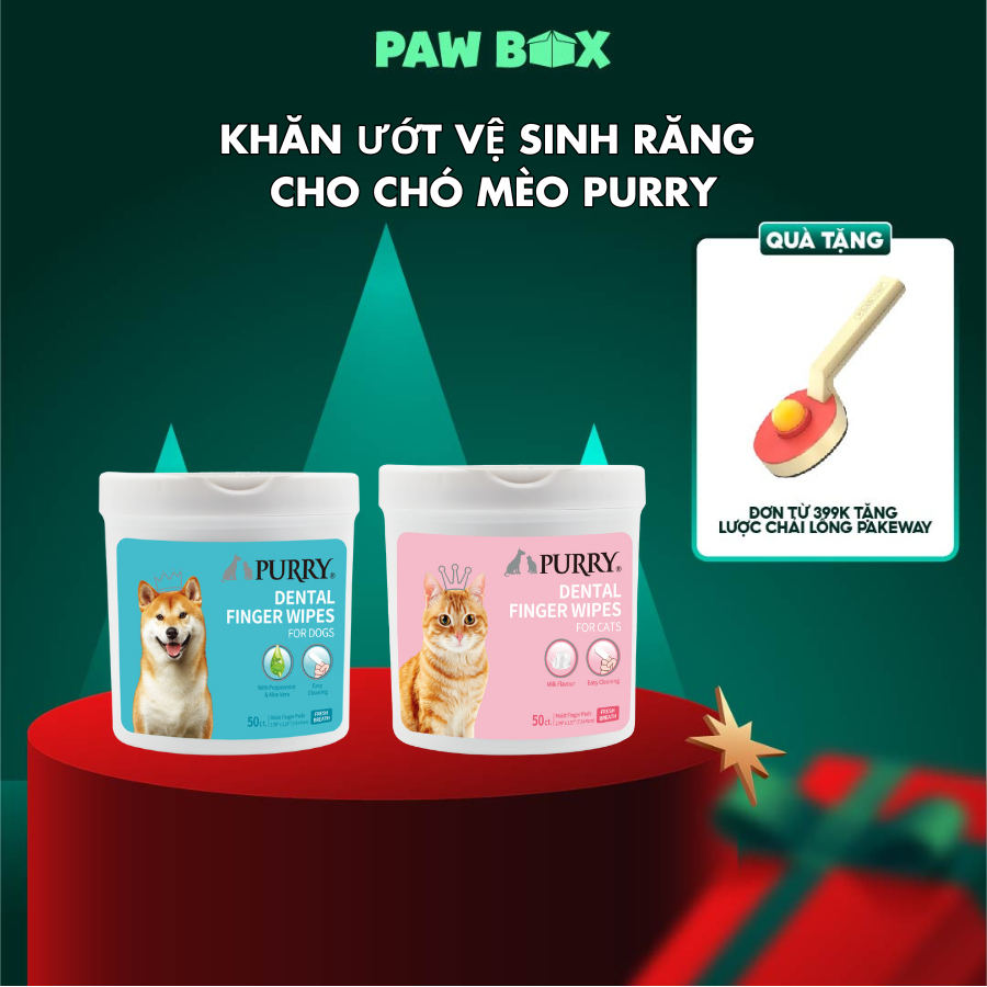 Khăn ướt vệ sinh răng Purry hằng ngày cho chó và mèo an toàn và dễ sử dụng 50 tờ