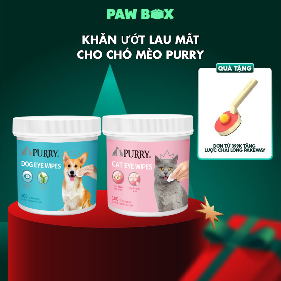 Khăn ướt lau mắt cho chó mèo Purry, lau tai bẩn cho thú cưng 100 miếng