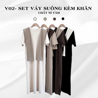 Jima - Váy suông kèm khăn - Set 2 món - Chất nỉ tăm - Freesize (40-60kg) -V02