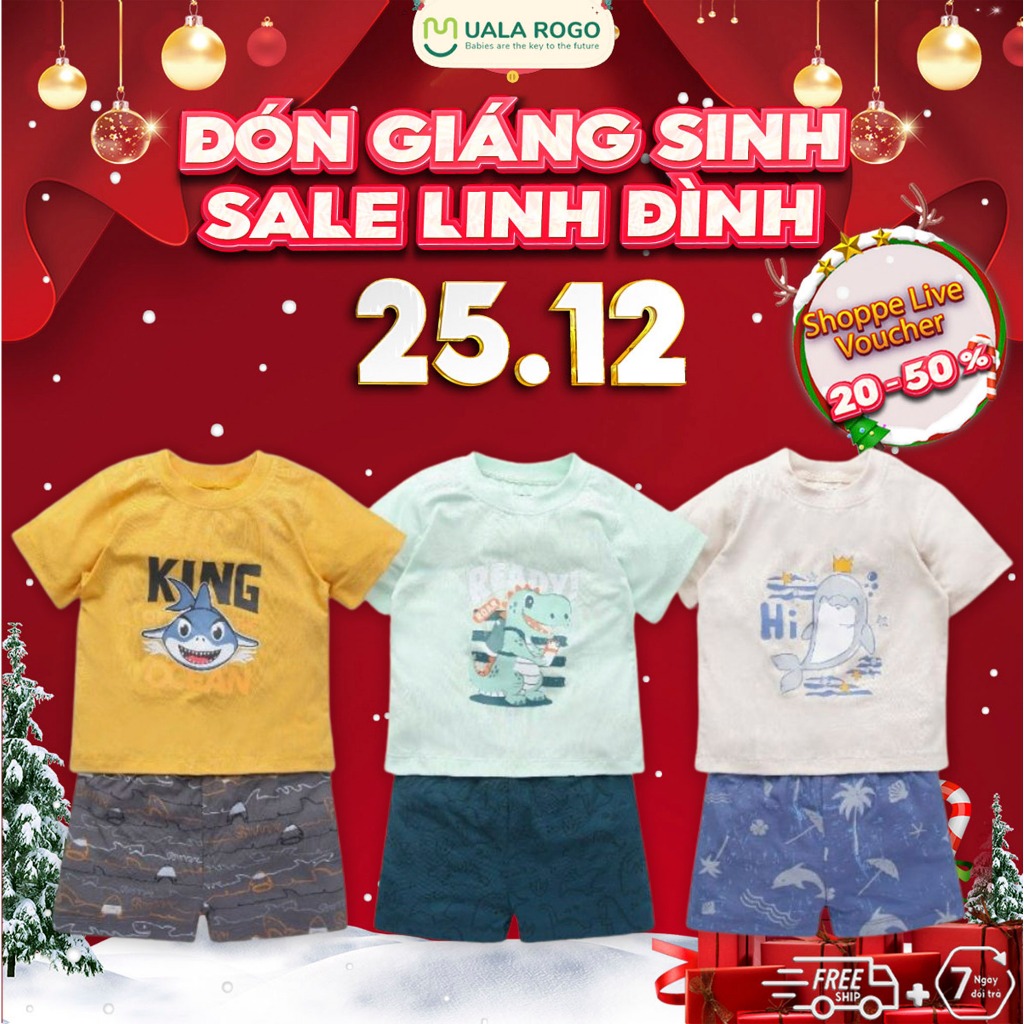 Bộ cộc tay cho bé Ualarogo 9 tháng - 4 tuổi vải Petit thấm hút thoáng mát co giãn mềm mại 2107
