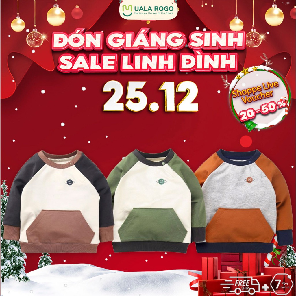 Áo dài tay cho bé Jaglan Ualarogo nỉ cotton 1-5 tuổi cúc vai túi bụng ấm thoáng nhẹ 3663