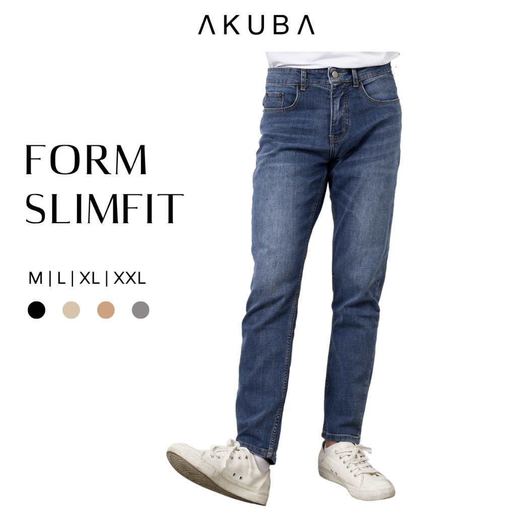 Quần jean Akuba form slimfit ống ôm vừa, chất vải mặc thoải mái, có túi bảng lớn 03Y0528