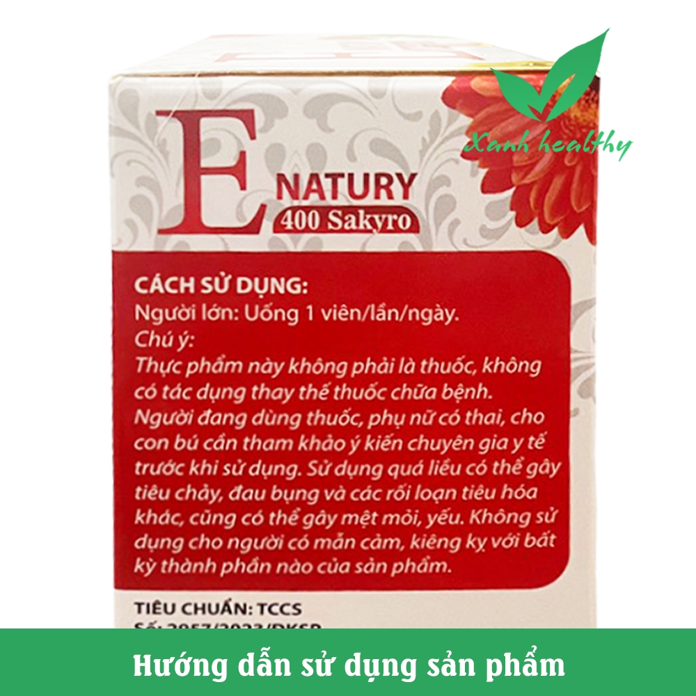 Hộp 100 viên Vitamin E natury 400 sakyro - giảm lão hóa làm đẹp da, ngừa sạm da, nhăn da  giúp da mịn màng