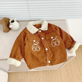 Áo Khoác Nỉ Nhung Lót Lông Trẻ Em Dày Dặn Hình Gấu Siêu Ấm Cho Bé Trai Bé Gái-KANGMIN KIDS