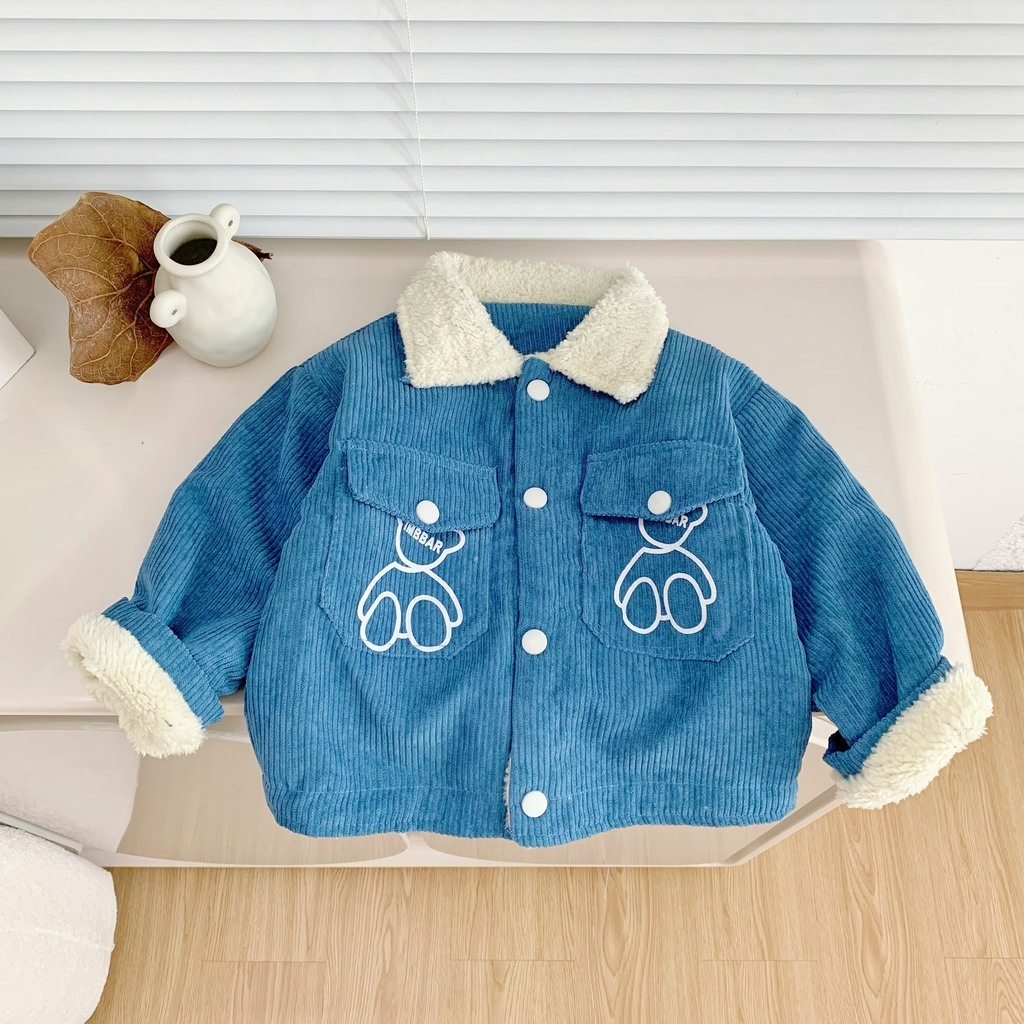Áo Khoác Nỉ Nhung Lót Lông Trẻ Em Dày Dặn Hình Gấu Siêu Ấm Cho Bé Trai Bé Gái-KANGMIN KIDS