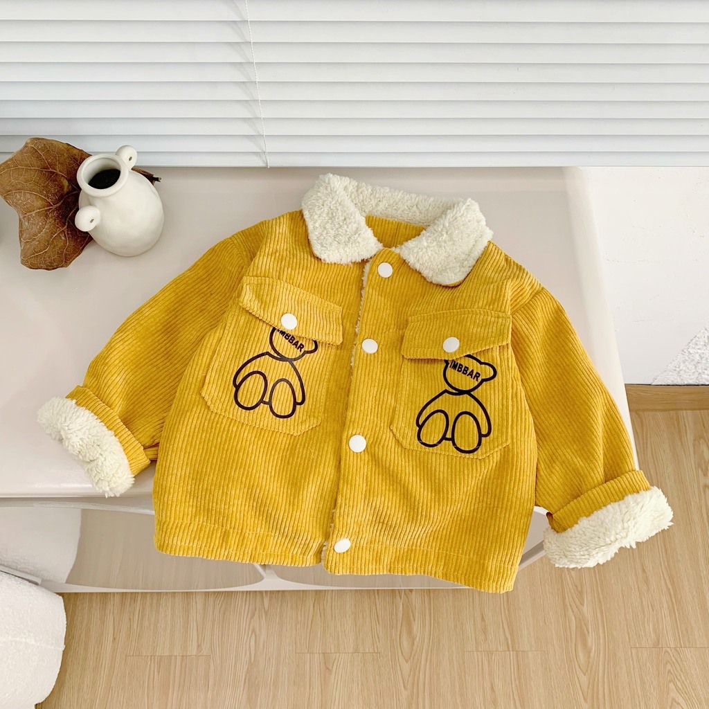 Áo Khoác Nỉ Nhung Lót Lông Trẻ Em Dày Dặn Hình Gấu Siêu Ấm Cho Bé Trai Bé Gái-KANGMIN KIDS