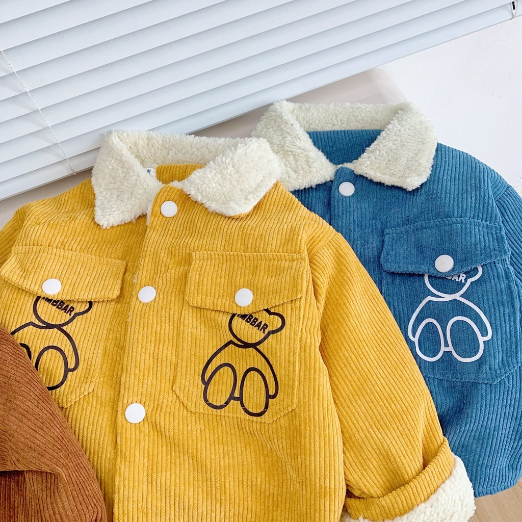 Áo Khoác Nỉ Nhung Lót Lông Trẻ Em Dày Dặn Hình Gấu Siêu Ấm Cho Bé Trai Bé Gái-KANGMIN KIDS