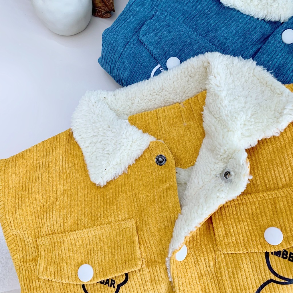 Áo Khoác Nỉ Nhung Lót Lông Trẻ Em Dày Dặn Hình Gấu Siêu Ấm Cho Bé Trai Bé Gái-KANGMIN KIDS
