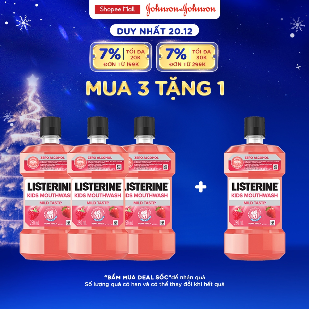 Bộ 3 chai Nước Súc Miệng Listerine Kids Mouthwash with berry shield Dành Riêng Cho Trẻ Trên 6 Tuổi 250ml/chaidi