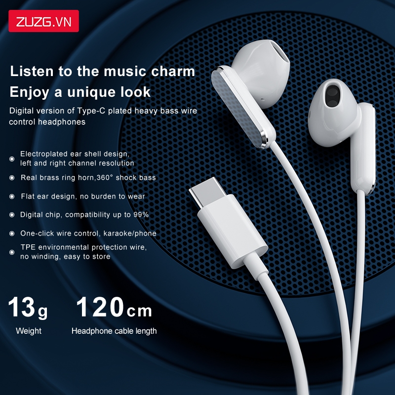 Tai nghe có dây type c dành cho lP 15 và các dòng android chính hãng ZUZG E16T