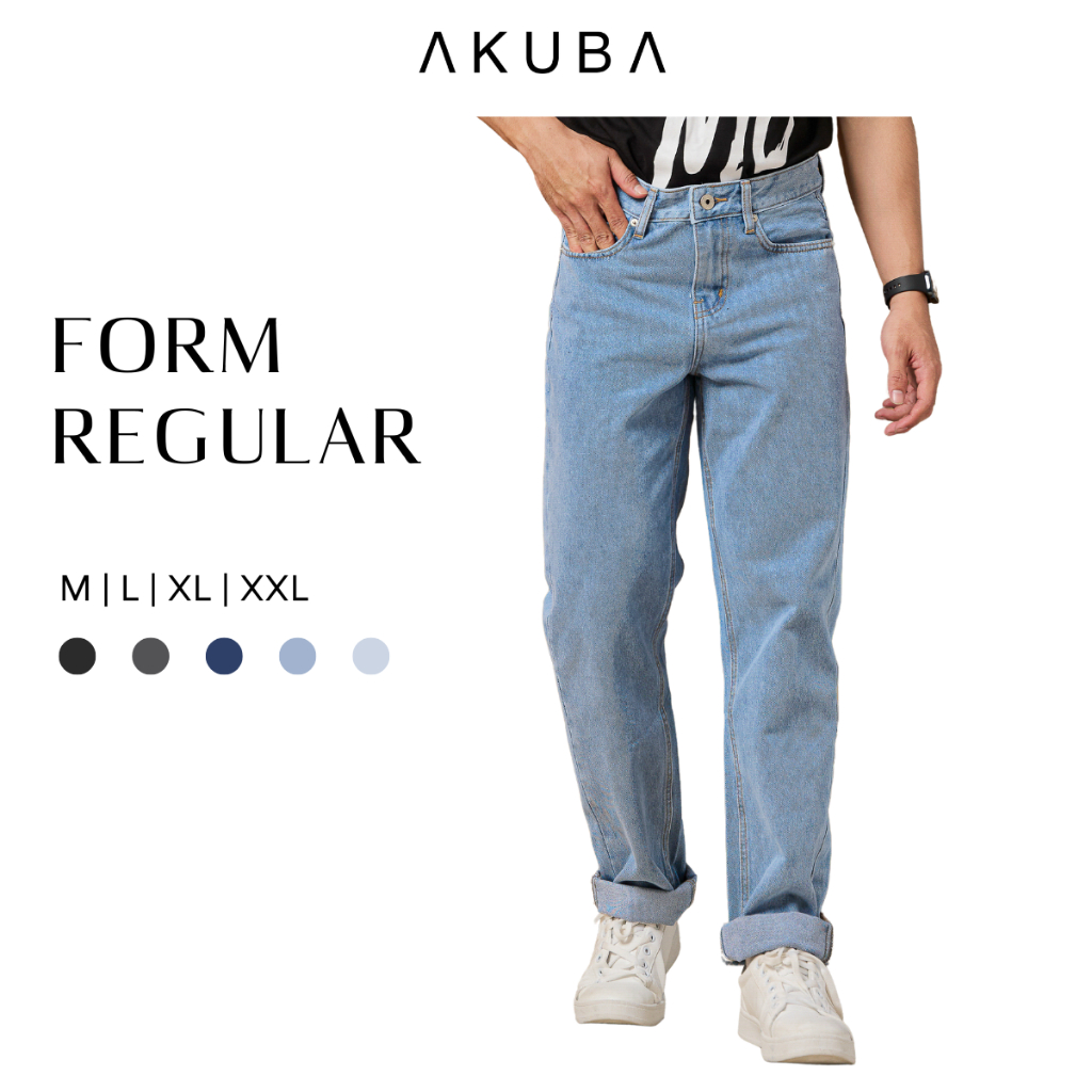 Quần jeans nam dài AKUBA form reugular, dáng quần rộng, quần baggy ống đứng chất cao cấp