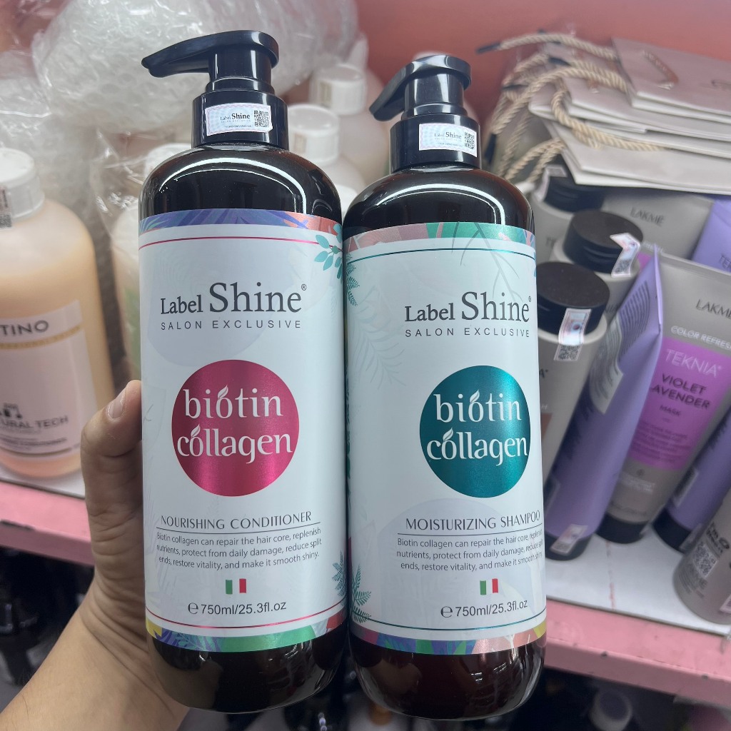 Cặp Dầu Gội Xả Collagen Dưỡng Tóc Siêu Mềm Mượt Label Shine 750ml (Chính hãng)