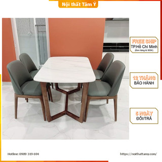 Bộ Bàn ăn Concorde mặt đá + 4 ghế Grace không tay ✌FREE SHIP HCM✌ Bộ bàn ăn Cao cấp Thương hiệu Nội Thất Tâm Ý