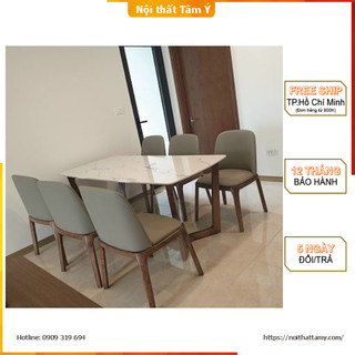 Bộ bàn ăn concorde mặt đá + 6 ghế grace không tay ✌free ship hcm✌ bộ bàn ăn cao cấp thương hiệu nội thất tâm ý