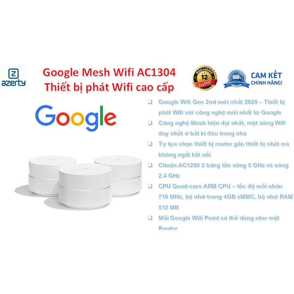 Google Mesh Wifi Gen 2 (AC1304) – Thiết bị phát Wifi cao cấp từ Google - bảo hành 6 tháng