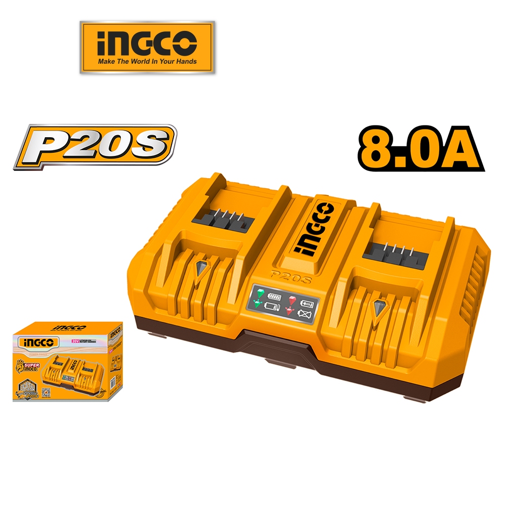 Bộ sạc đôi nhanh, dòng sạc 4A mỗi bên INGCO FCLI2082 điện áp đầu ra 20V