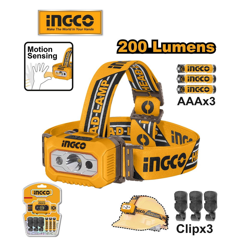 Đèn pin đội đầu INGCO HHL013AAA8 dùng pin 3AAA