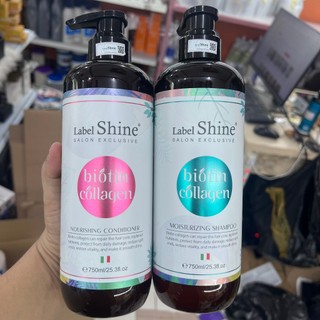 Cặp Dầu Gội Xả Collagen Dưỡng Tóc Siêu Mềm Mượt trẻ hoá tóc Label Shine 750ml (Chính hãng)