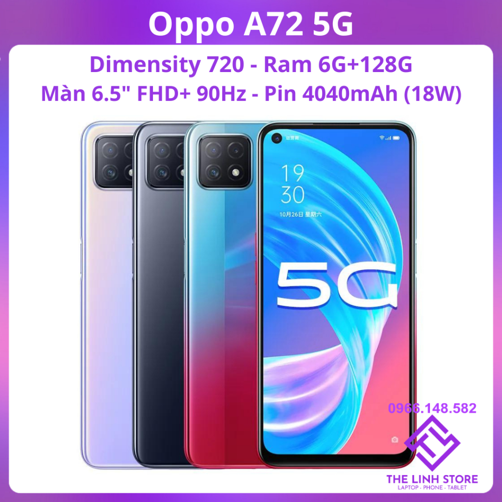 Điện thoại Oppo A72 5G chip Dimesity 720 - Màn 6.5 FHD+ 90Hz ram 6G 128G | BigBuy360 - bigbuy360.vn